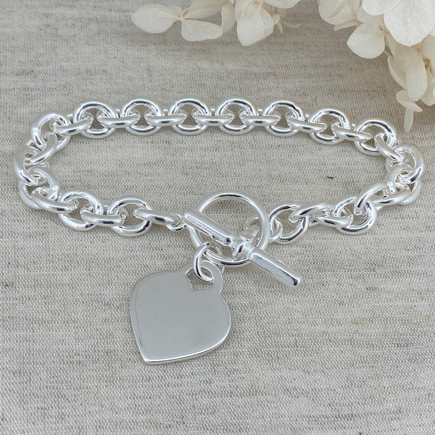 Sterling Silver Heart Tag Bracelet